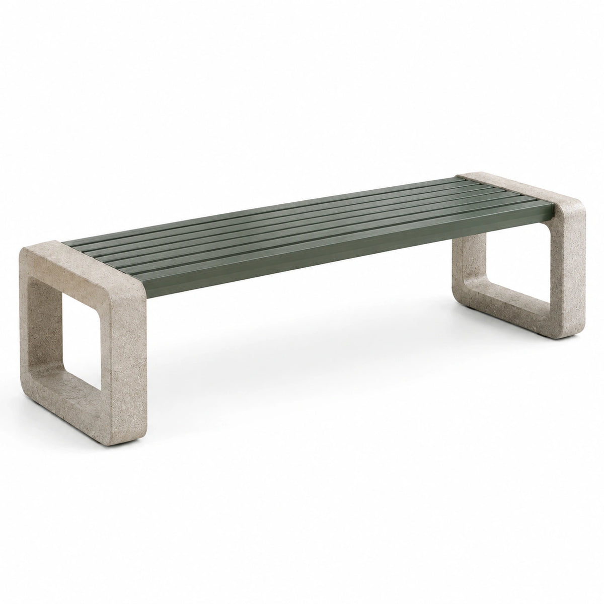 Banc de jardin contemporain 180 x 45 x 45 cm en béton beige et métal vert foncé