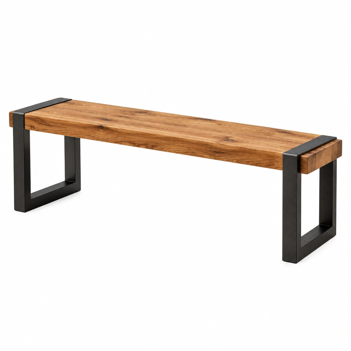 Banc industriel en bois et métal Marron/Noir, 180 x 35 x 45 cm