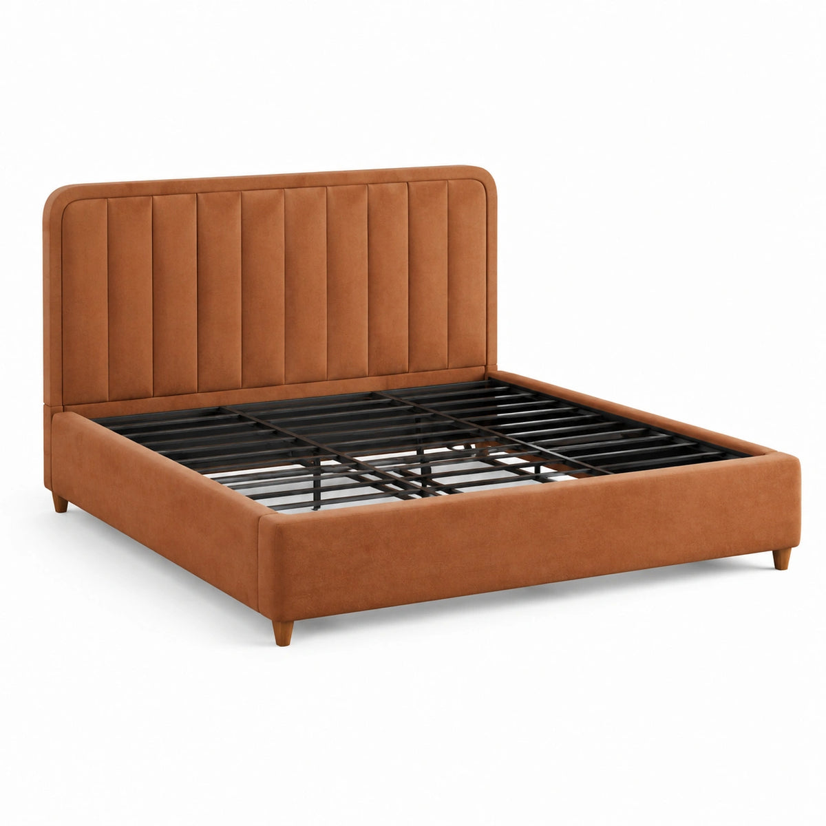 Lit contemporain en tissu effet velours brun, 160 x 200 cm, 218 x 170 x 112 cm