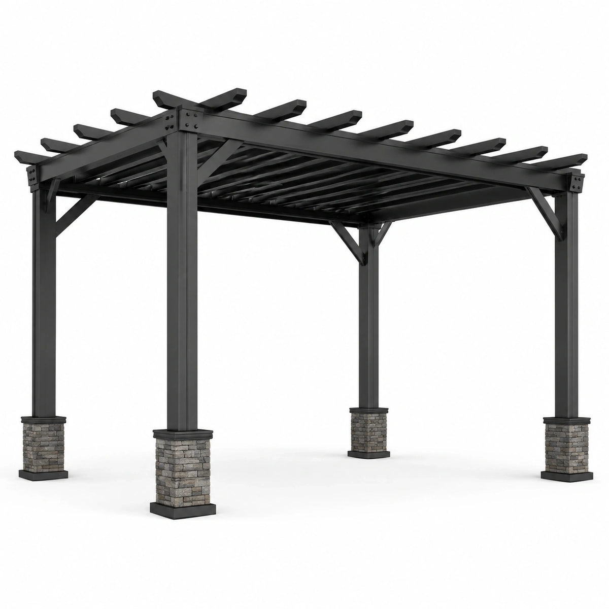 Pergola contemporaine 360 x 300 x 250 cm en métal noir et gris à toit ajouré