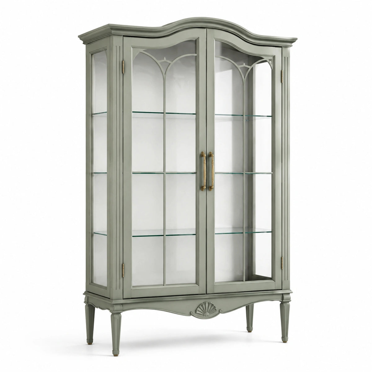Vitrine classique à 2 portes en bois et verre vert grisé, 100 x 45 x 190 cm