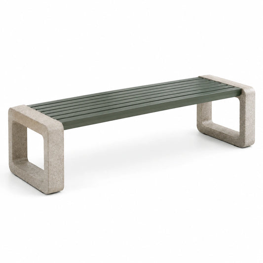 Banc de jardin contemporain 180 x 45 x 45 cm en béton beige et métal vert foncé