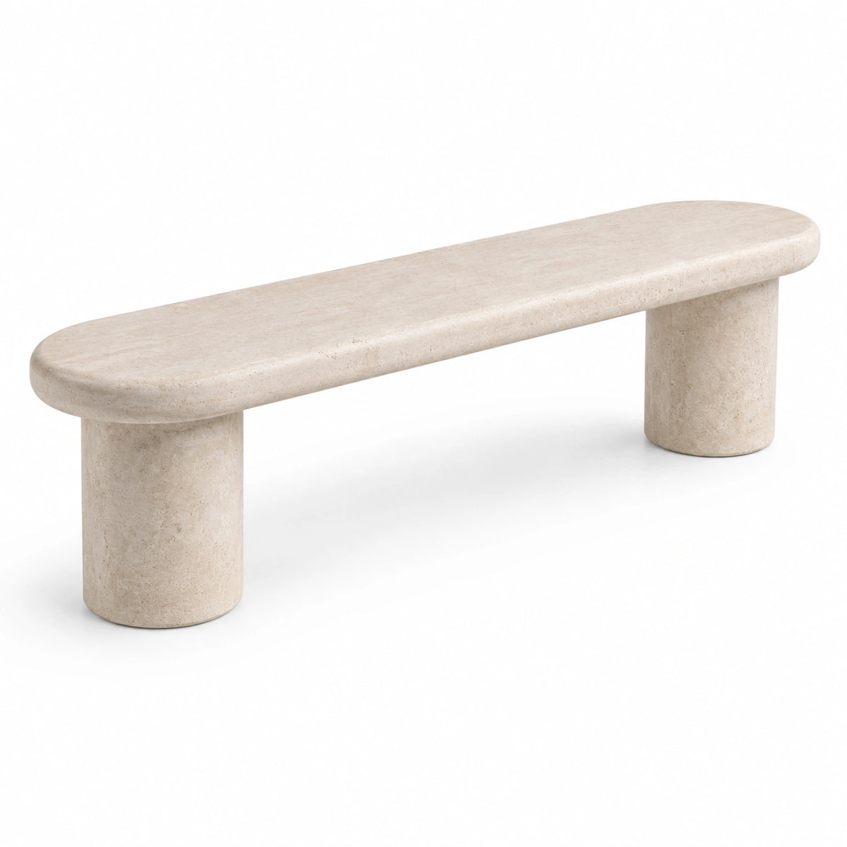 Banc contemporain en travertin beige, 160 x 40 x 45 cm