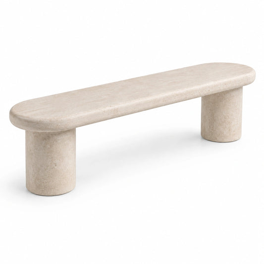 Banc contemporain en travertin beige, 160 x 40 x 45 cm