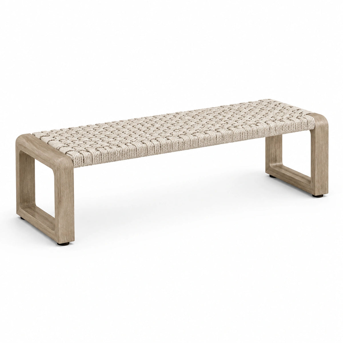 Banc en bois naturel avec assise en corde tressée beige, 120 x 40 x 45 cm