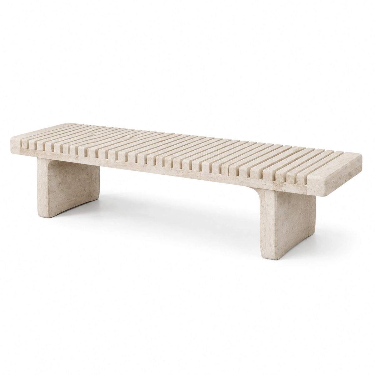 Banc en travertin beige à lattes, 180 x 45 x 45 cm