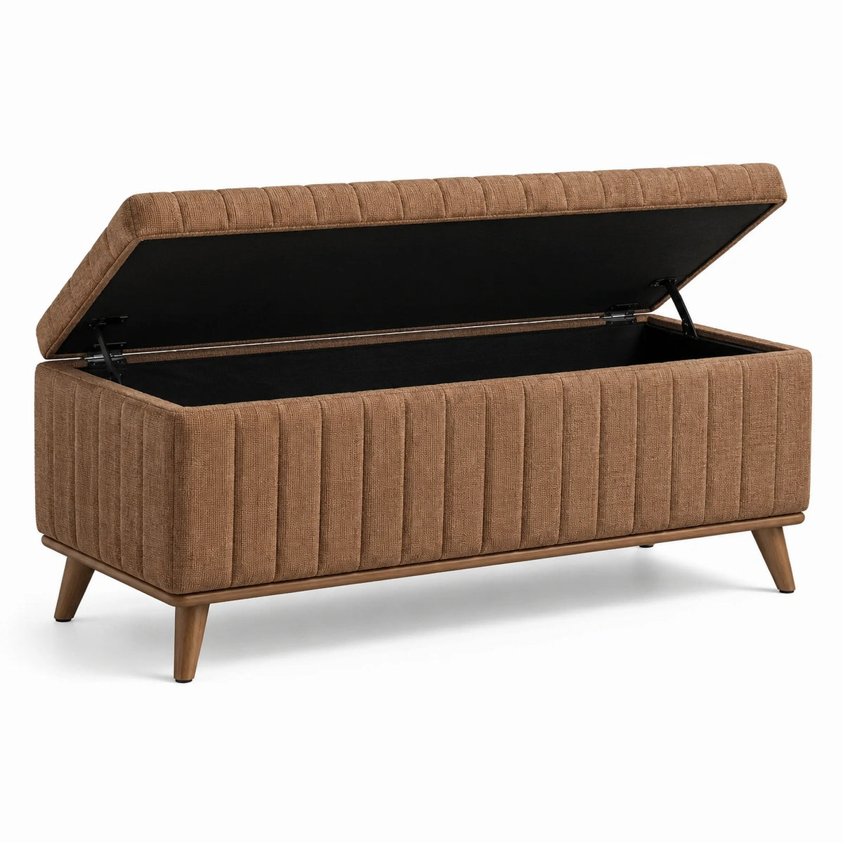 Banquette coffre de rangement rétro en tissu marron, 120 x 45 x 50 cm