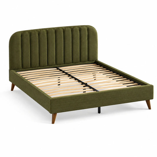 Lit double moderne en tissu vert olive, 160 x 200 cm, 215 x 166 x 125 cm