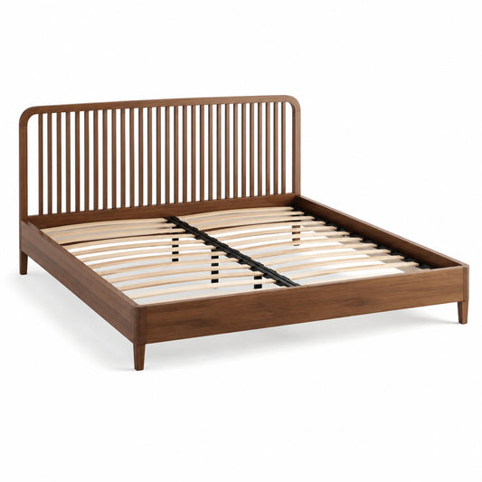 Lit double en bois brun avec sommier à lattes, pour matelas 160 x 200 cm, dimensions 214 x 166 x 110 cm