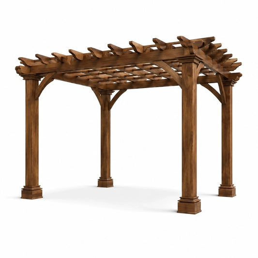Pergola de jardin en bois marron à toit ajouré, 300 x 300 x 250 cm