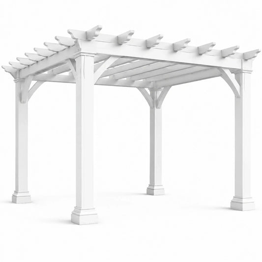 Pergola classique blanche en bois peint, 400 x 300 x 240 cm, toit ajouré