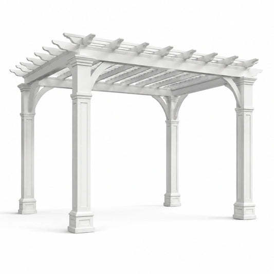 Pergola de jardin classique ajourée en bois peint blanc 300 x 300 x 240 cm