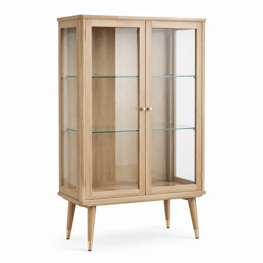 Vitrine rétro en bois et verre chêne clair 90 x 40 x 150 cm
